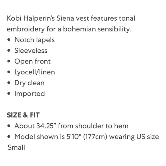 NWT Kobi Halperin Long Siena Vest Embroidered in Hab White size Medium - Picture 5 of 9
